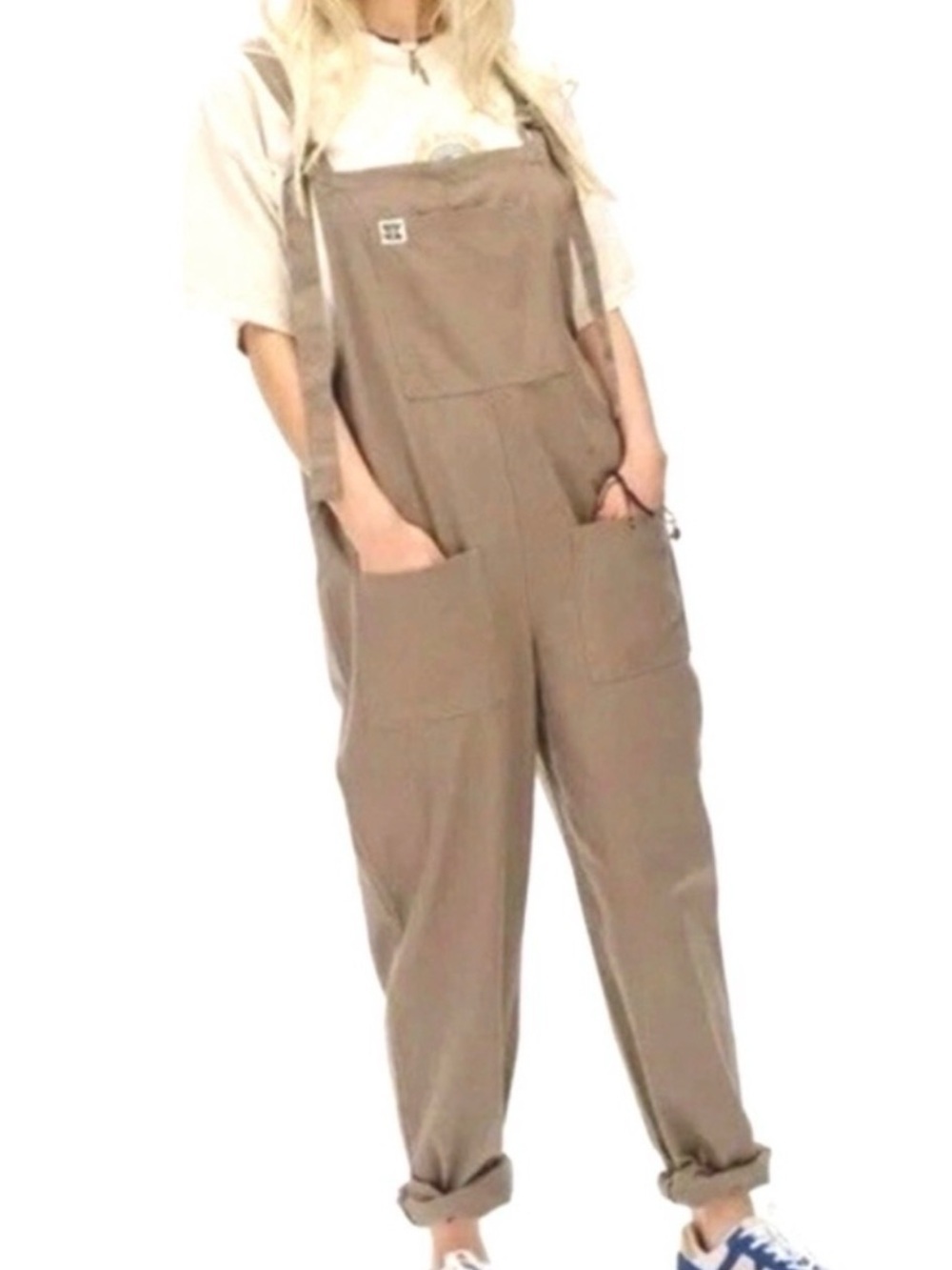 LUCY & YAK 6/8 Streetwear Utility Organic Cotton Jumpsuit Overalls Cappuccino